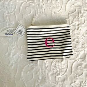 NWT Joss Designs Black White Pink Stripe E Monogram Bag Clutch Purse